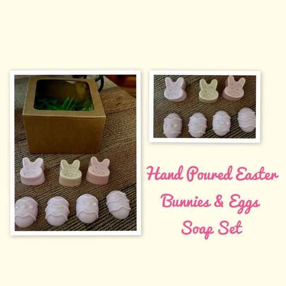 Hand Poured Easter Bunnies & Eggs Soap Set, Easter - Picture 1 of 1